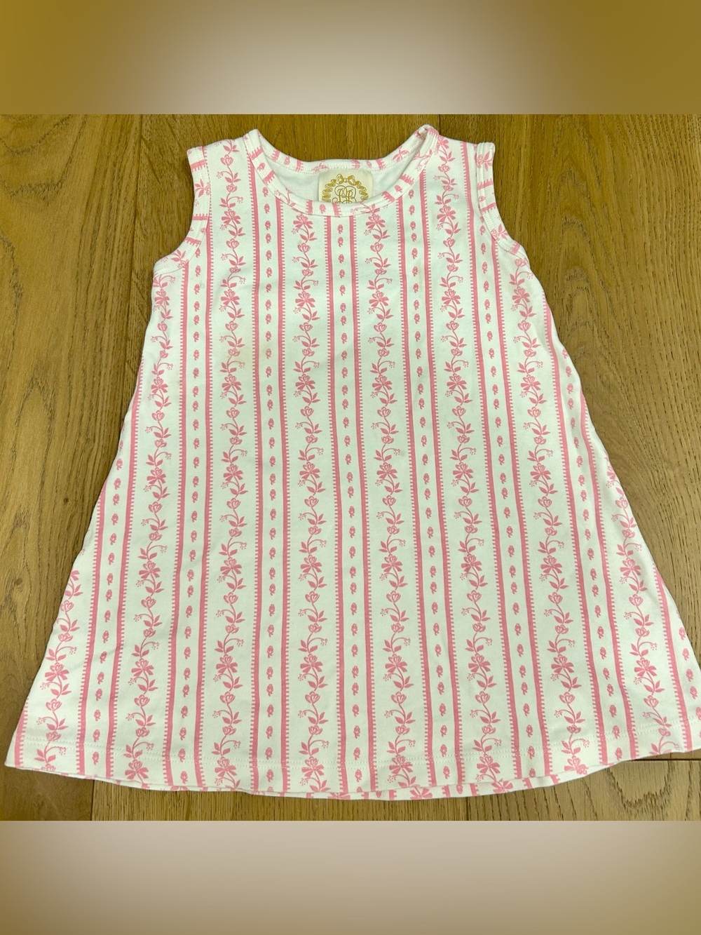 The Beaufort Bonnet Company White Dress with Pink Floral Stripes